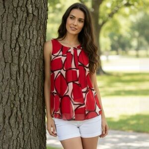 B_envied Pleated Sleeveless Abstract Print Tunic Size Large